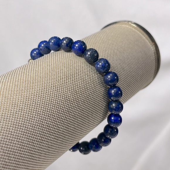 Bracelet Stretchy Beaded Blue & Gold w Leopard Head-OS - Picture 2 of 2